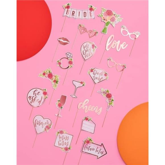 Fetti Bridal Shower, Wedding Photo Booth Props - 20 Pieces, pre-Assembled - Picture 5 of 6